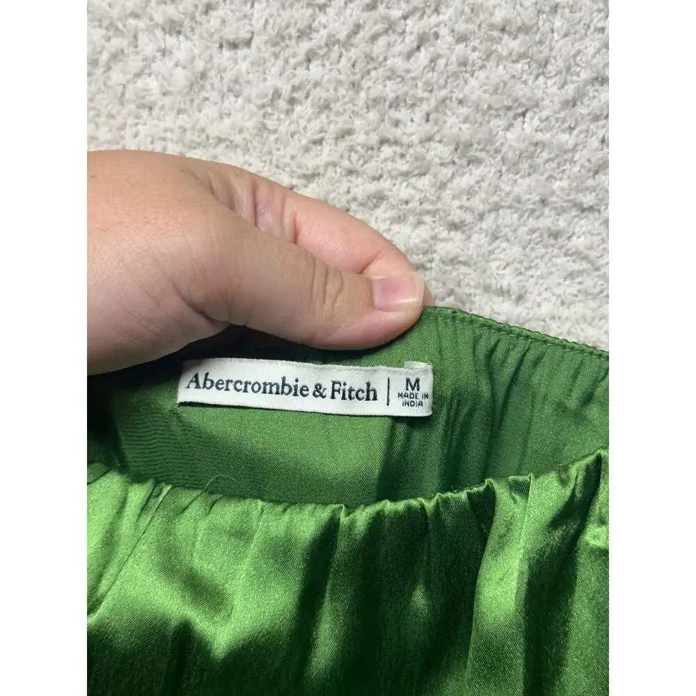 Abercrombie & Fitch Green Satin Smocked Waist Maxi Dress Medium